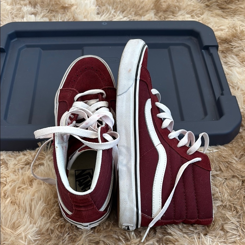 Vans Maroon and White High-Top Sneakers